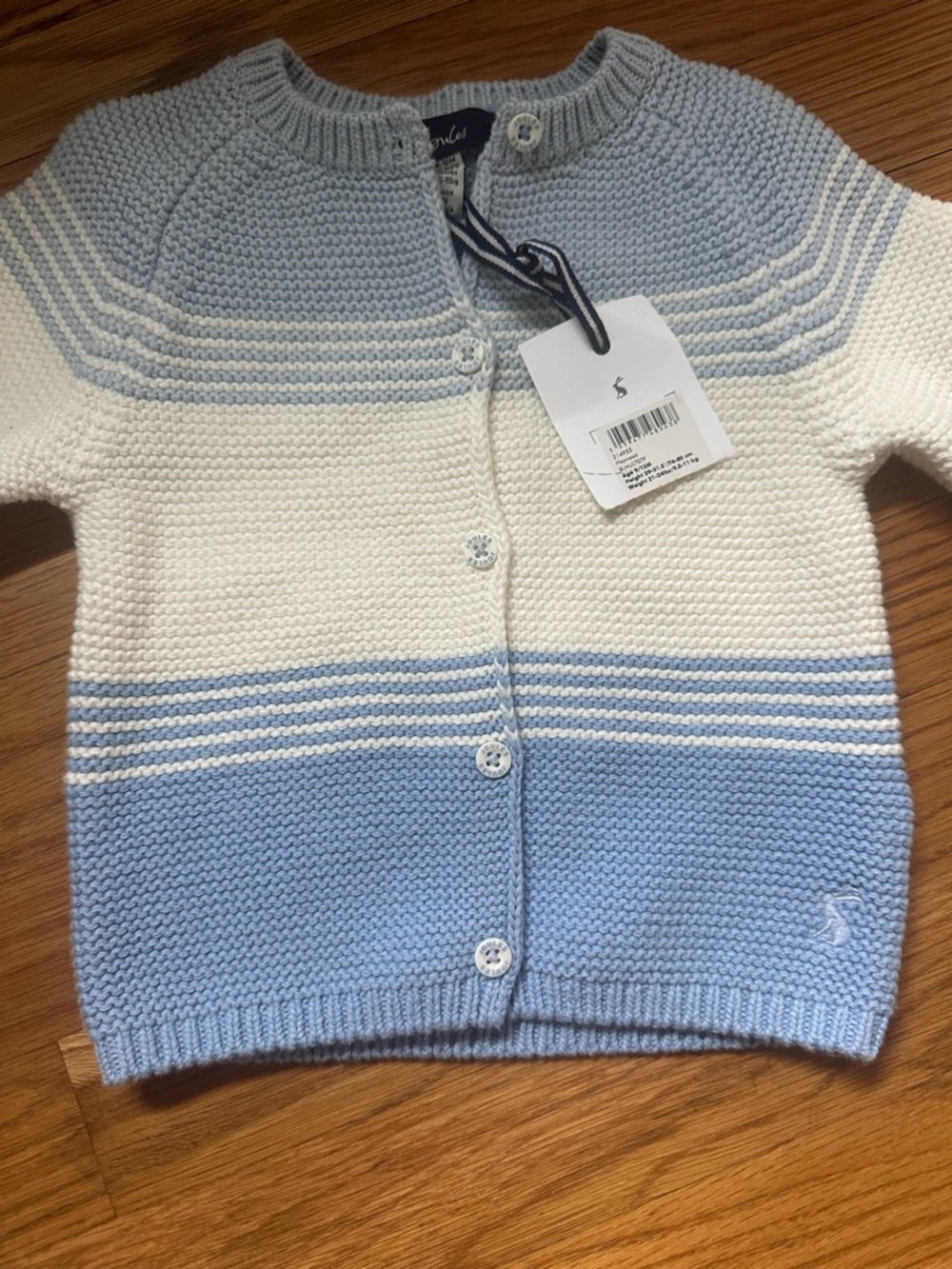 Joules Light Blue & White Striped Baby Cardigan
